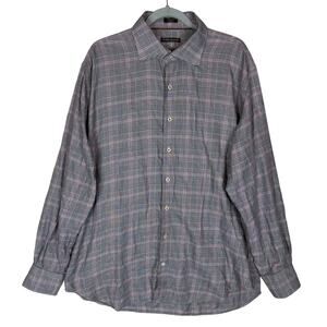 Peter Millar Shirt Mens XL Gray Houndstooth‎ 100% Cotton Long Sleeve Button-Up